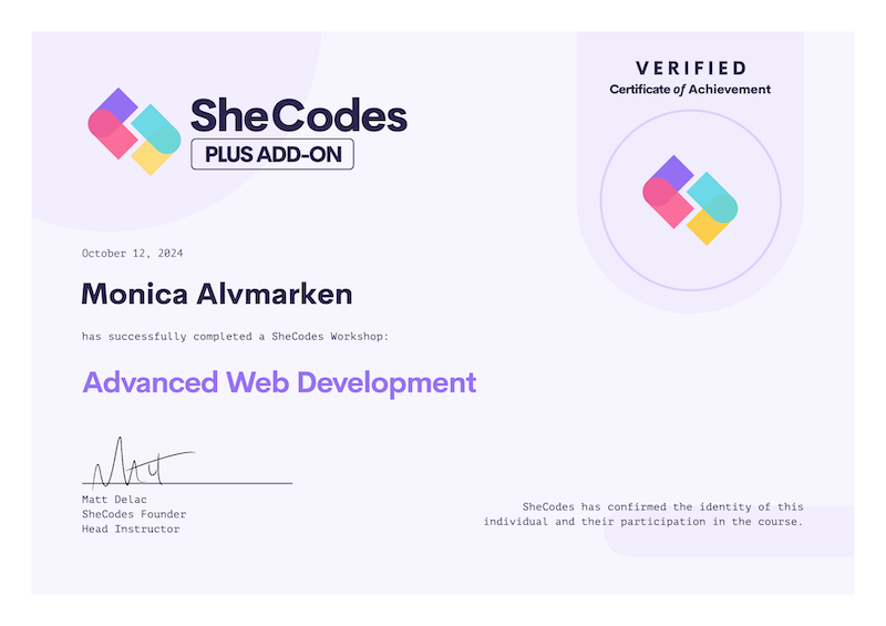 My Plus Addon Certificate