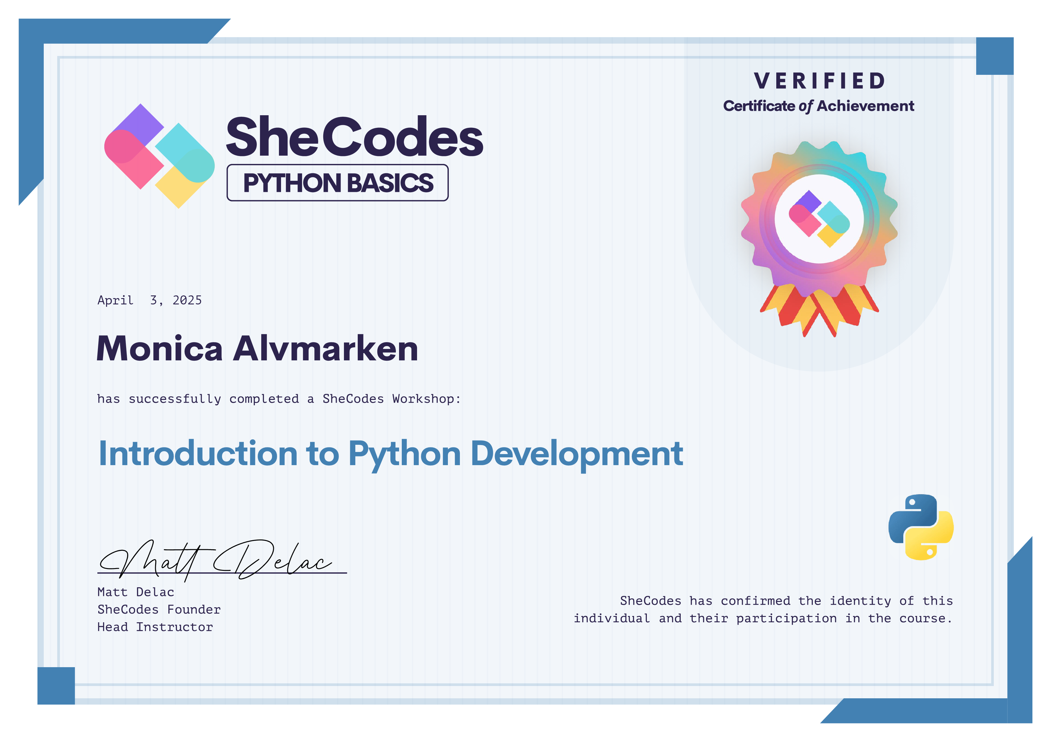 My Python basics Certificate