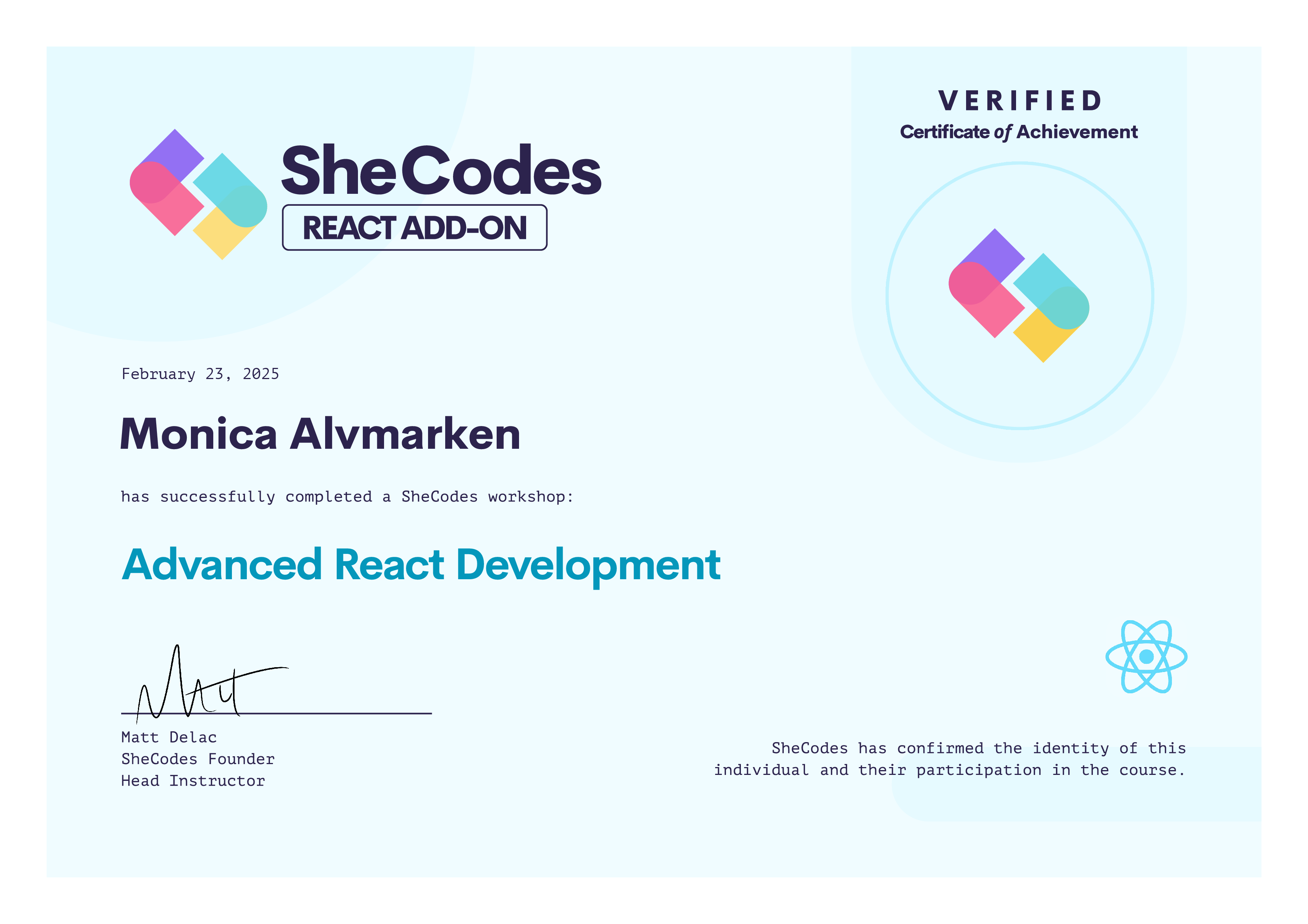 My React Addon Certificate