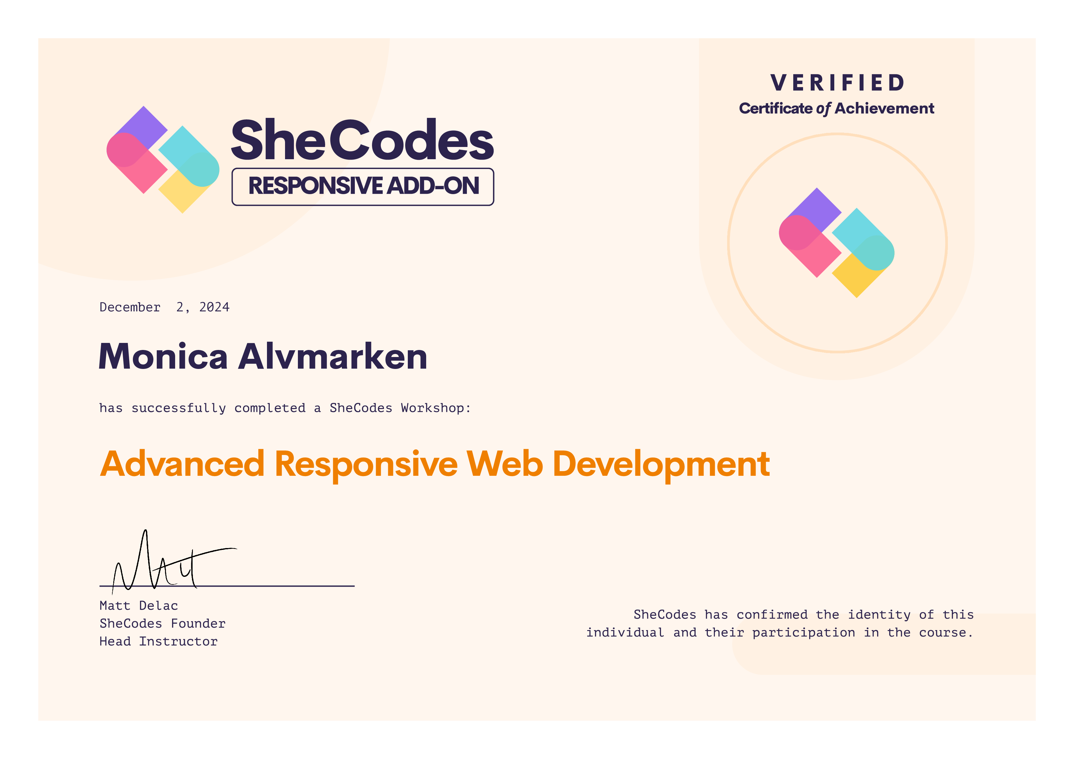 My Responsive Addon Certificate
